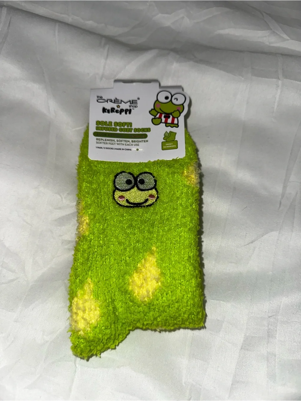 Keroppi Green Fuzzy Cozy Crew Socks